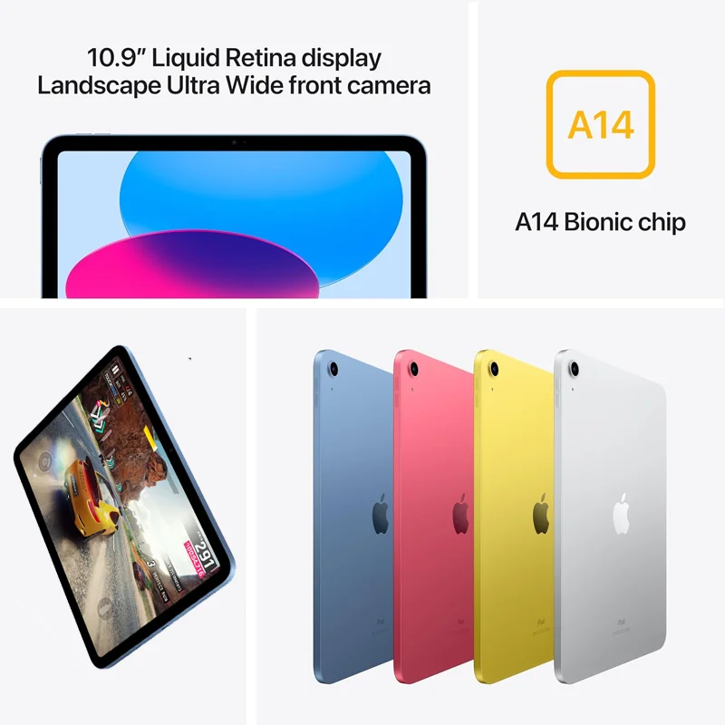 Apple iPad 10. Generacji A14 Bionic Chip 10.9 ''wyświetlacz ciekłej siatkówki 64GB Wi-Fi 6 12MP identyfikator dotykowy z pojedynczą kamerą 2022