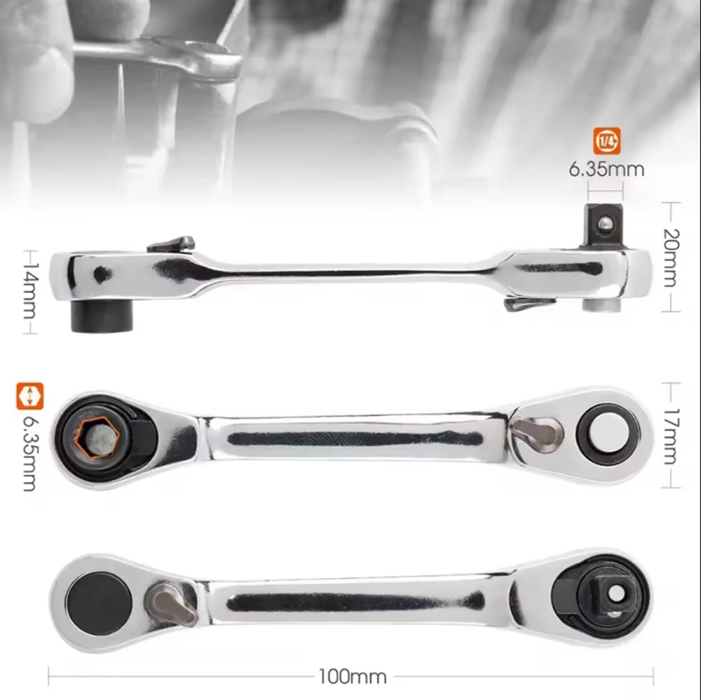 MINI RATCHET ประแจ Double Ended Quick SOCKET ประแจวงล้อ 1/4 นิ้ว 72 ฟันไขควง HEX ประแจแรงบิดมือซ่อมเครื่องมือ