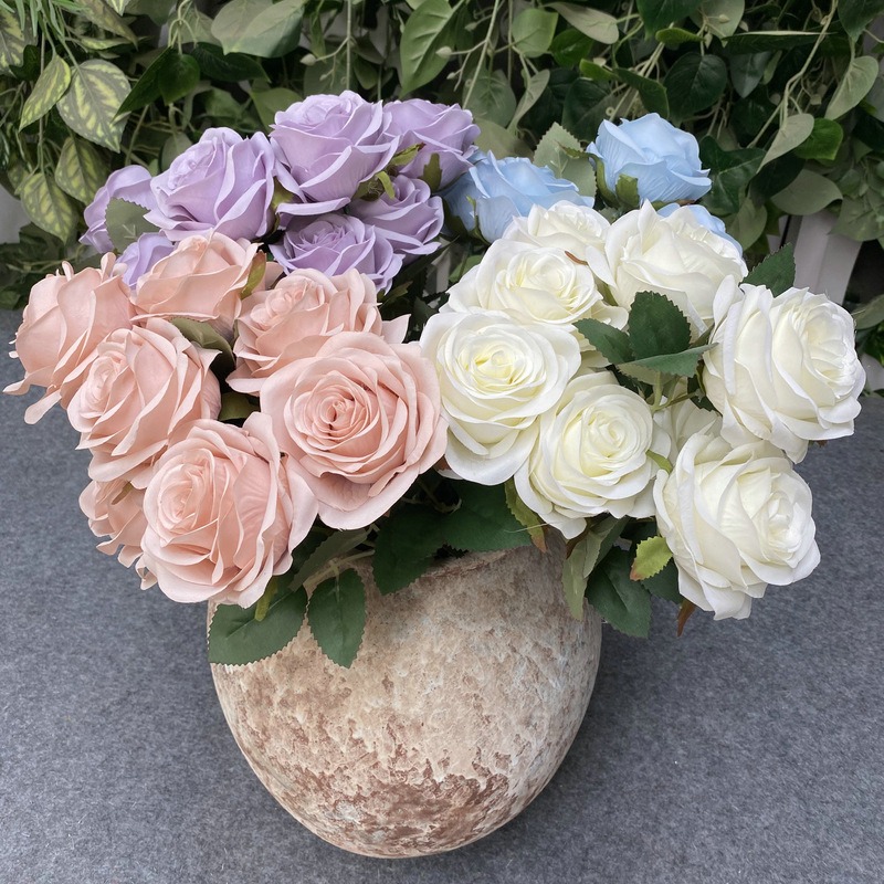 9 Head Diamond Roses European Artificial Flowers Home Wedding Rose Wedding Hotel Road Leading Bunch Artificial Flowers
