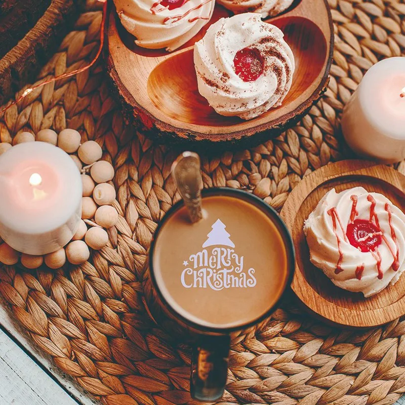 30ชิ้นคุกกี้เค้กแม่แบบลายฉลุกาแฟ Reusable ภาพวาดเค้ก Stencil แม่แบบลายนูนแม่พิมพ์