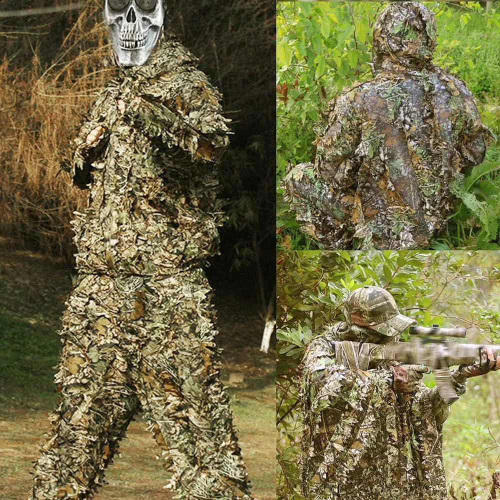 Ghillie สูทผู้ชายผู้หญิงเด็ก 3D Leafy Bionic Camouflage การล่าสัตว์เสื้อผ้า CS ยิงชุดยุทธวิธีการต่อสู้เสื้อผ้าชุด