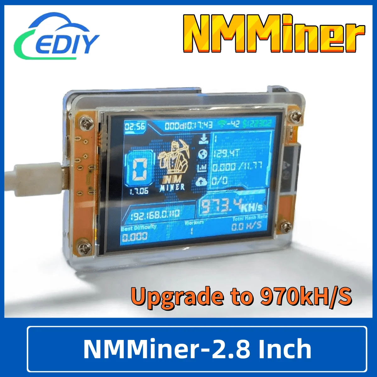NMMiner NerdMiner CYD Hashrate 960KH/s 2.8 polegadas Barato Yello Display Lucky Miner ESP32-2432S028 Crypto Solo Lottery Bitcoin DROOM