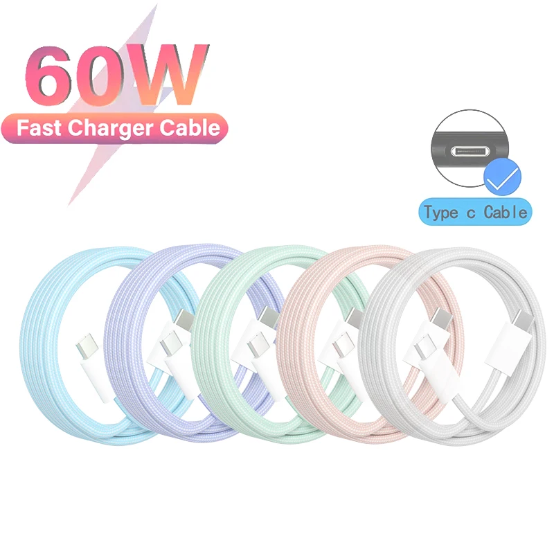 PD 60 W Typ C zu Typ C Farbe Kabel Für iphone 15 15pro Schnelle Lade Für Xiaomi Samsung Huawei Typ C Weben Kabel 1M 2M 3M