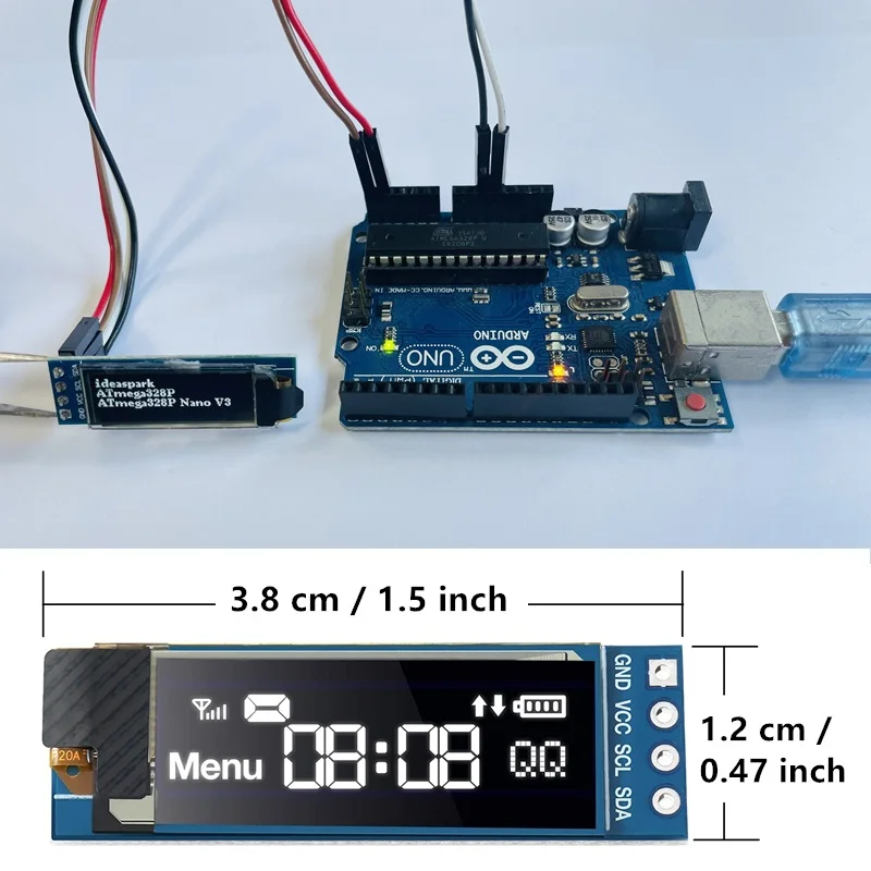 0.91 Inch OLED LCD Display Module 128x32 4Pin SSD1306 Driver IIC I2C Serial Screen DC 3.3V~5V for Arduino(Pins Soldered)