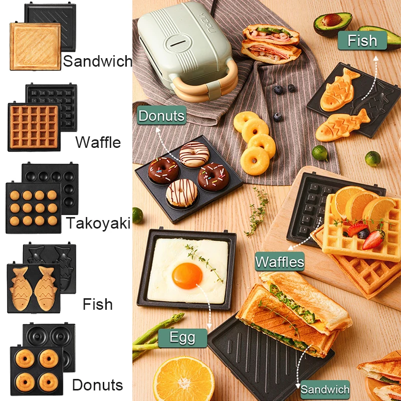Mini แซนวิชเครื่องอาหารเช้า Maker Multi หม้อหุงข้าวเครื่องปิ้งขนมปังไฟฟ้าเตาอบร้อนแผ่นขนมปังแพนเค้กวาฟเฟิลโดนัท