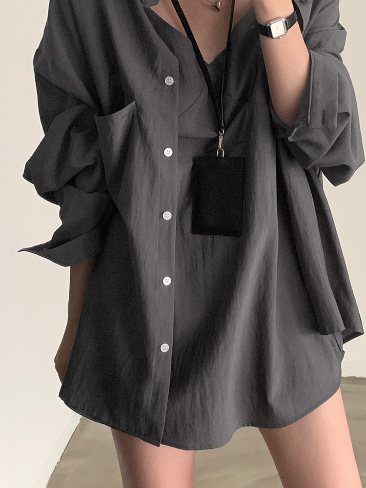 シックな女性の V ネック長袖ルーズシャツとストラップベスト 2 点セット初秋ファッショナブルなインナーウェア衣装