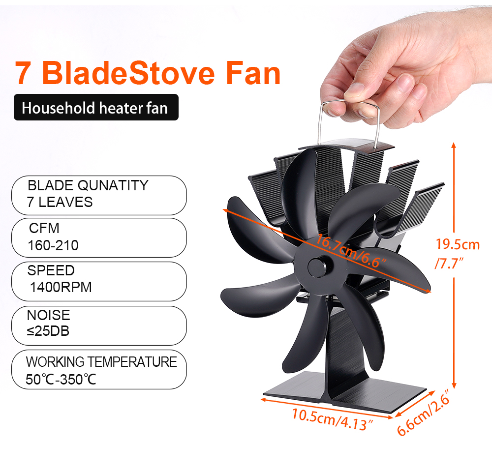 7-bladen kachelventilator Warmte-aangedreven open haardventilator Houtkachel Aluminium Eco-ventilator Rustig huis Warm Efficiënte warmteverdeling
