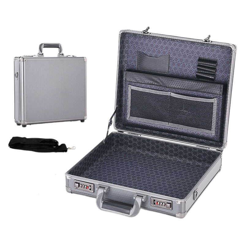 Aluminum Frame Lockable Laptop Case - Portable Security Document Briefcase Strongbox With Password Lock for Computer Files