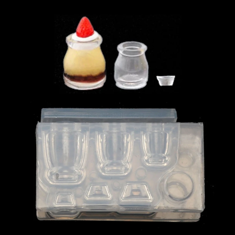 Molde de resina de botella de vidrio 3D para manualidades, taza de copa de comida simulada, Mini pastel, postre, caramelo, molde colgante de silicona, molde en miniatura de arcilla para alimentos