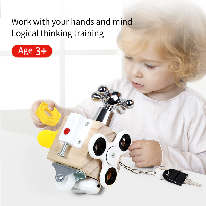 Trẻ Em Bận Rộn Khối Lập Phương Gỗ Bận Rộn Khối Montessori Đồ Chơi Giáo Dục Tay Nắm Khả Năng Đào Tạo Hộp Khóa Trẻ Em Đầu Học Tập