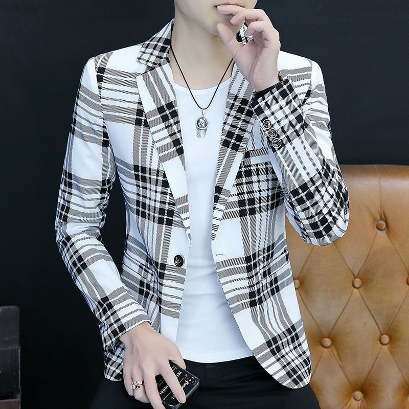 Mantel Gestreiften Plaid Dünne Blau Männlichen Blazer Slim Fit Mode 2024 Hohe Qualität männer Anzug Jacken Casual Koreanischen Stil kleidung Neue