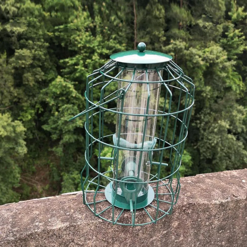 XFDE Bird Deterrent Feeder Rust-Proof Hanging Bird Feeder Cage for Garden Backyard Squirrel-Proof Wild Bird Feeder Green