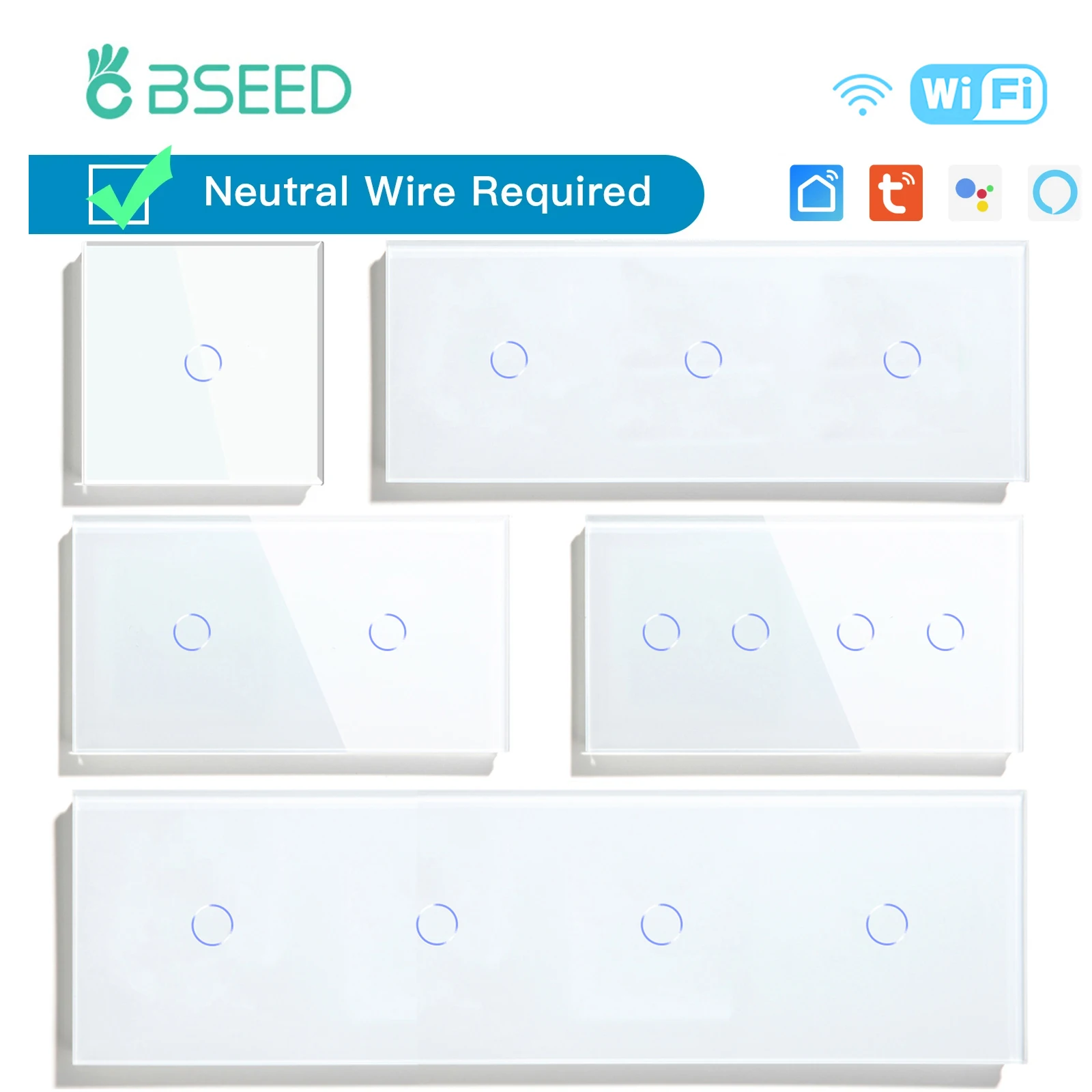 Сенсорные настенные выключатели BSEED с поддержкой Wi-Fi, настенные умные настенные выключатели, синяя светодиодная подсветка, сенсорный экран, сенсорные переключатели приложения Tuya, стандарт ЕС