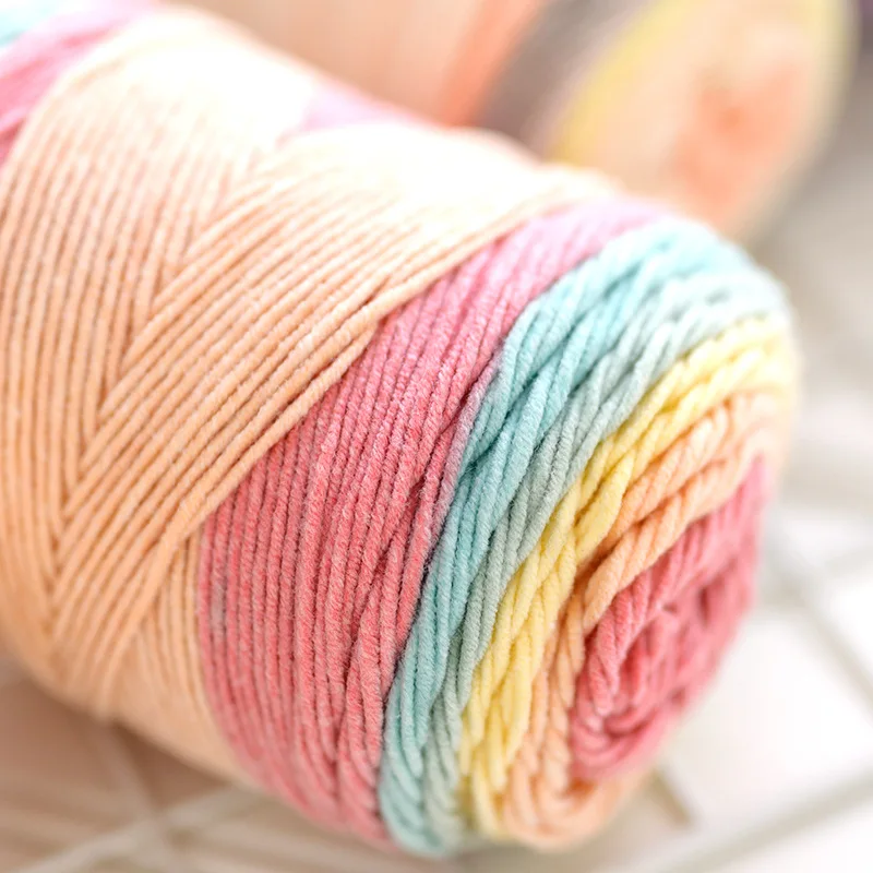 Regenbogen-Baumwollsegment, gefärbte Wolle, mehrfarbiger Faden, DIY-Schal, Mütze, Wurfkissenlinie, allmähliche Veränderung, Kuchenballlinie