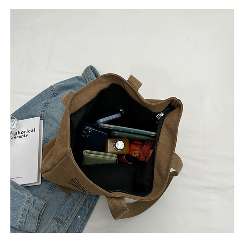 Bolsa tote de lona feminina elegante espaçosa bolsa de ombro durável com fecho de zíper e design clássico perfeito para o trabalho