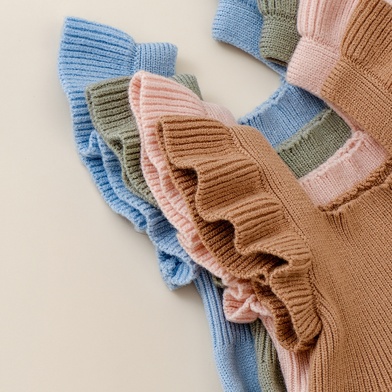 Infant Baby Girls Ruffle Sleeve Romper Solid Square Collar Autumn Jumpsuit for Newborn Toddler Cute Clothes