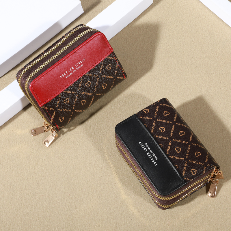 Mini portafoglio con protezione RFID-Chic in ecopelle con doppia cerniera, più slot per schede e tasca antiscivolo, pochette classica compatta