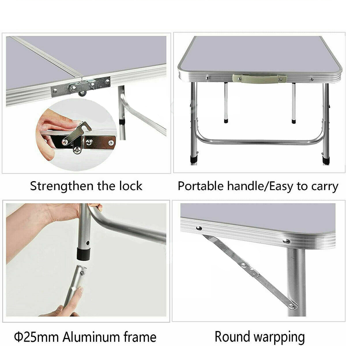 90x60x67cm aluminiowy stół kempingowy, przenośny składany stół mały stół piknikowy biurko na laptopa TV łóżko obiadowe Home Office, biały