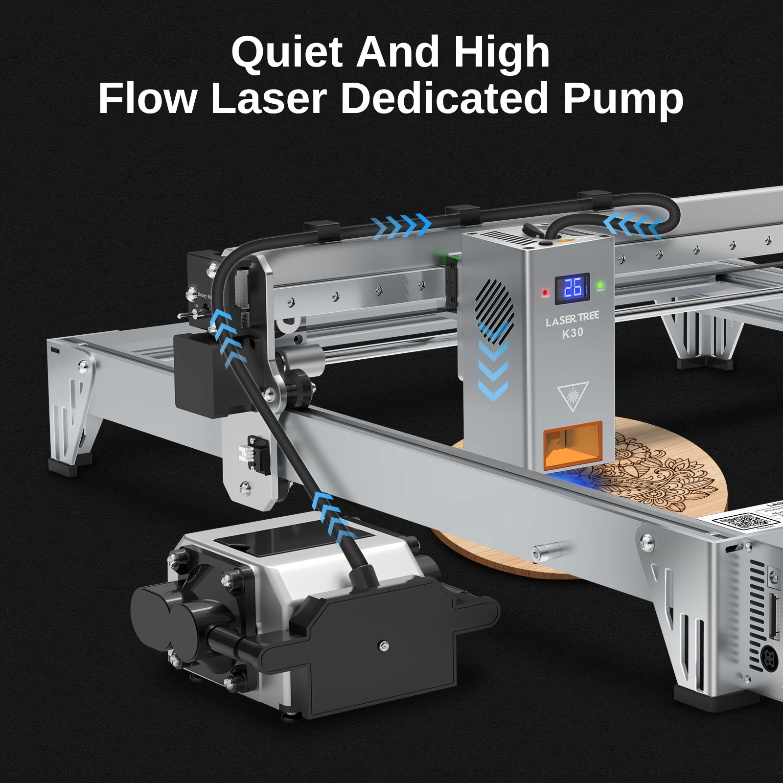 LASER TREE 24V Air Pump Low Noise Air Compressor with Adjustable Airflow for Air Assist Laser Module Wood Tools