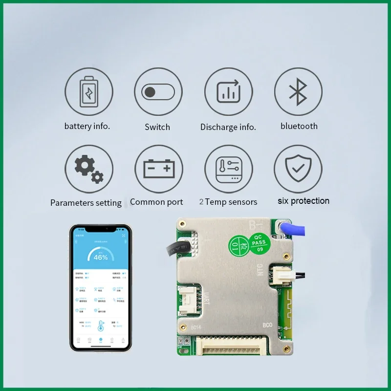 JiaBaiDa Automized Identify 7s-14s 7S 8S 9S 10S 11S 12S 13S 14S 20A 30A LFP NMC Smart BMS 24V 36V 48V Battery Management System