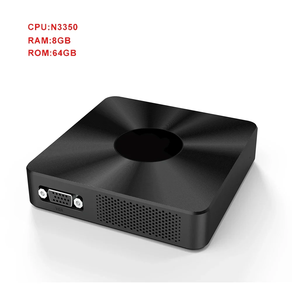 Mini PC NUC de Windows 10, Desktop Intel N3350, 8GB RAM, ROM 64GB, USB 3,0, 1 * HDMI-MI, 1 * VGA, LAN de Wi-Fi, processador central T92