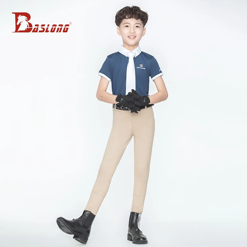 Baslong 春と秋の乗馬パンツ子供の乗馬ズボンチェック柄通気性スリム乗馬専門服ハーネス
