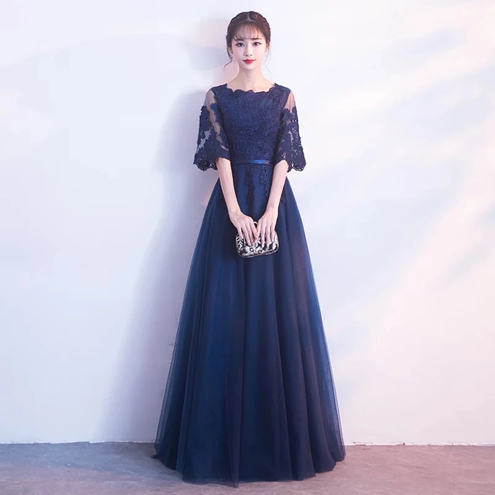 Dongcmy 新着イブニングドレス包帯レース刺繍高級サテン半袖ロングエレガントなローブド夜会ガウンカスタマイズ