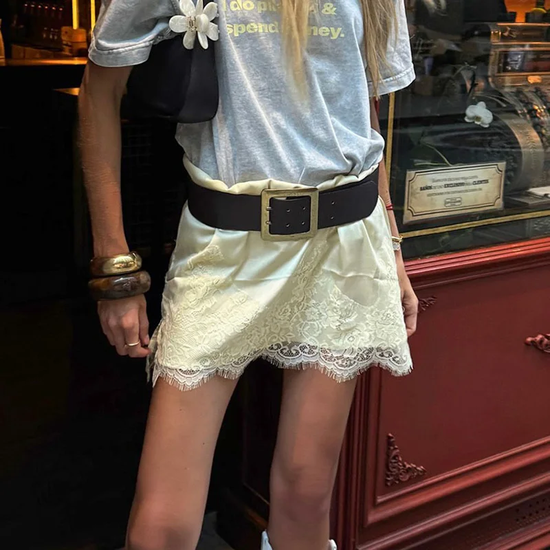 Tornova Lace Splice Satin Mini Skirt For Women 2025 New Fashion High Waist Casual Skirts Loose Elegant Commuting Female Skirt