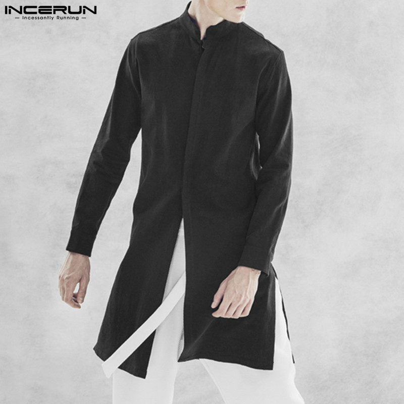 INCERUN-Camisa de manga larga para hombre, caftán musulmán de algodón, ropa de calle árabe e islámica, S-5XL, 2023