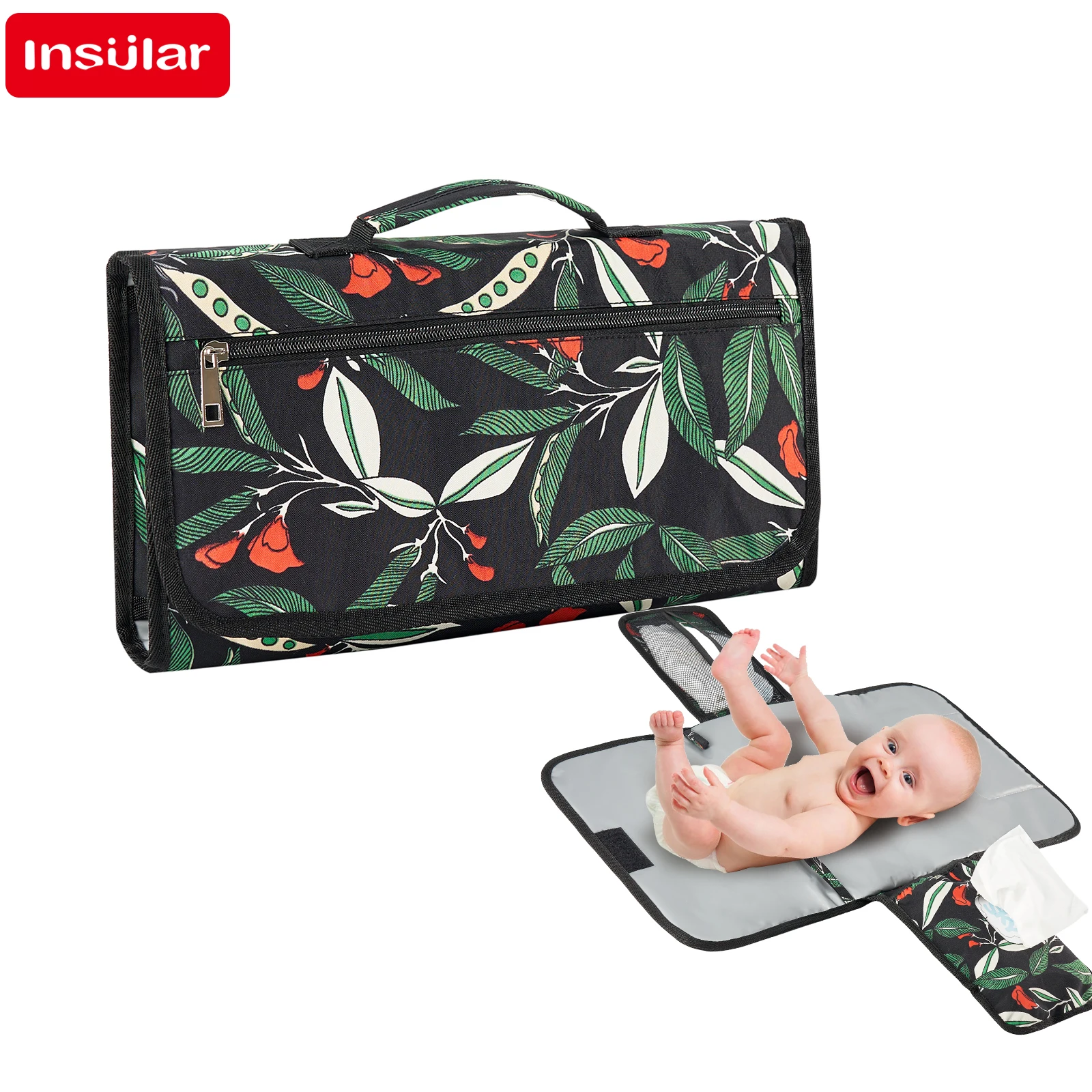 INSULAR Babywindel-Wickelunterlage, Säuglingswindelkissen, Matratzenmatte, Reisen, faltbar, waschbar, wasserdicht, wiederverwendbar, für den Außenbereich, 3-lagig