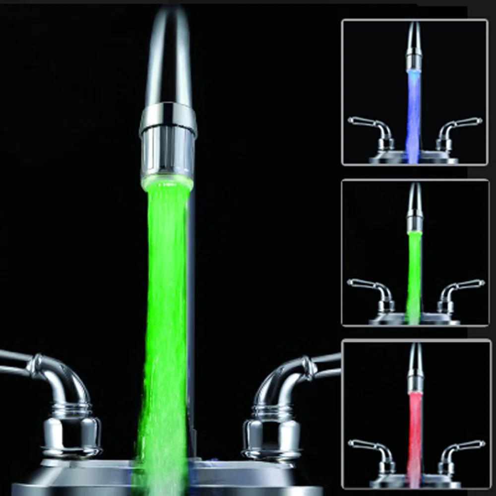 Led torneira de água fluxo luz cozinha banheiro chuveiro torneira bico cabeça 7 mudança cor sensor temperatura luz torneira led