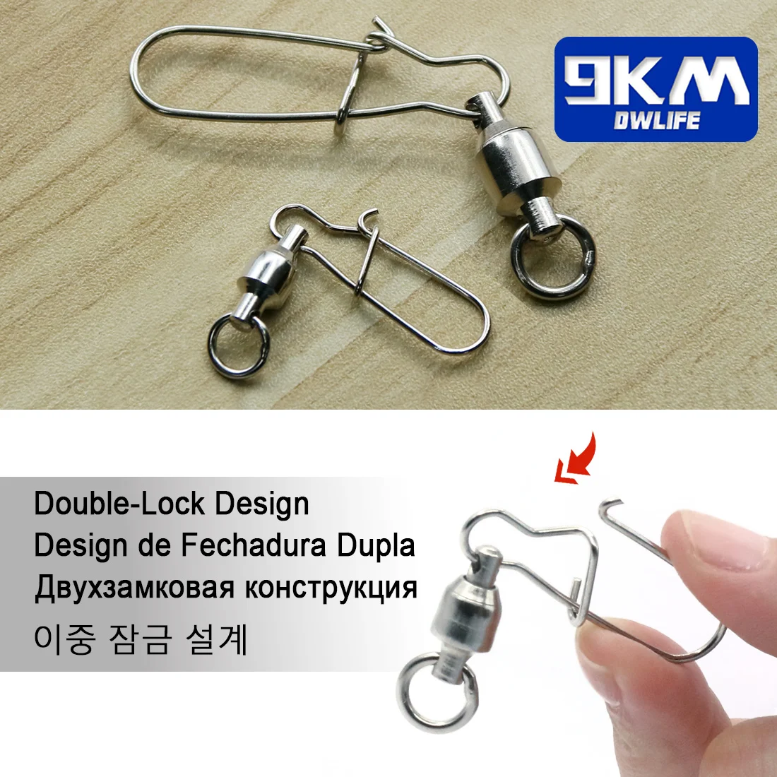 9KM 10Pcs 낚시 볼 베어링 회전 Duolock 스냅 스테인레스 스틸 낚시 커넥터 크레인 배럴 미끼 물고기 태클과 회전