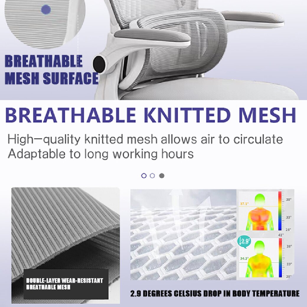 Ergonomic Office Chair Comfort Home Desk Chair Adjustable High Back Mesh Chair Lumbar Support Computer Chair with Flip-Up Arms