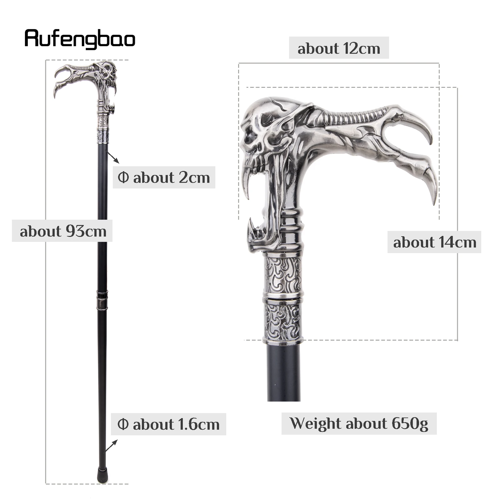 Bengala de cabeça de caveira fantasma com placa escondida, autodefesa, moda, bastão, dia das bruxas, cosplay, bastão de vampiro, 93cm