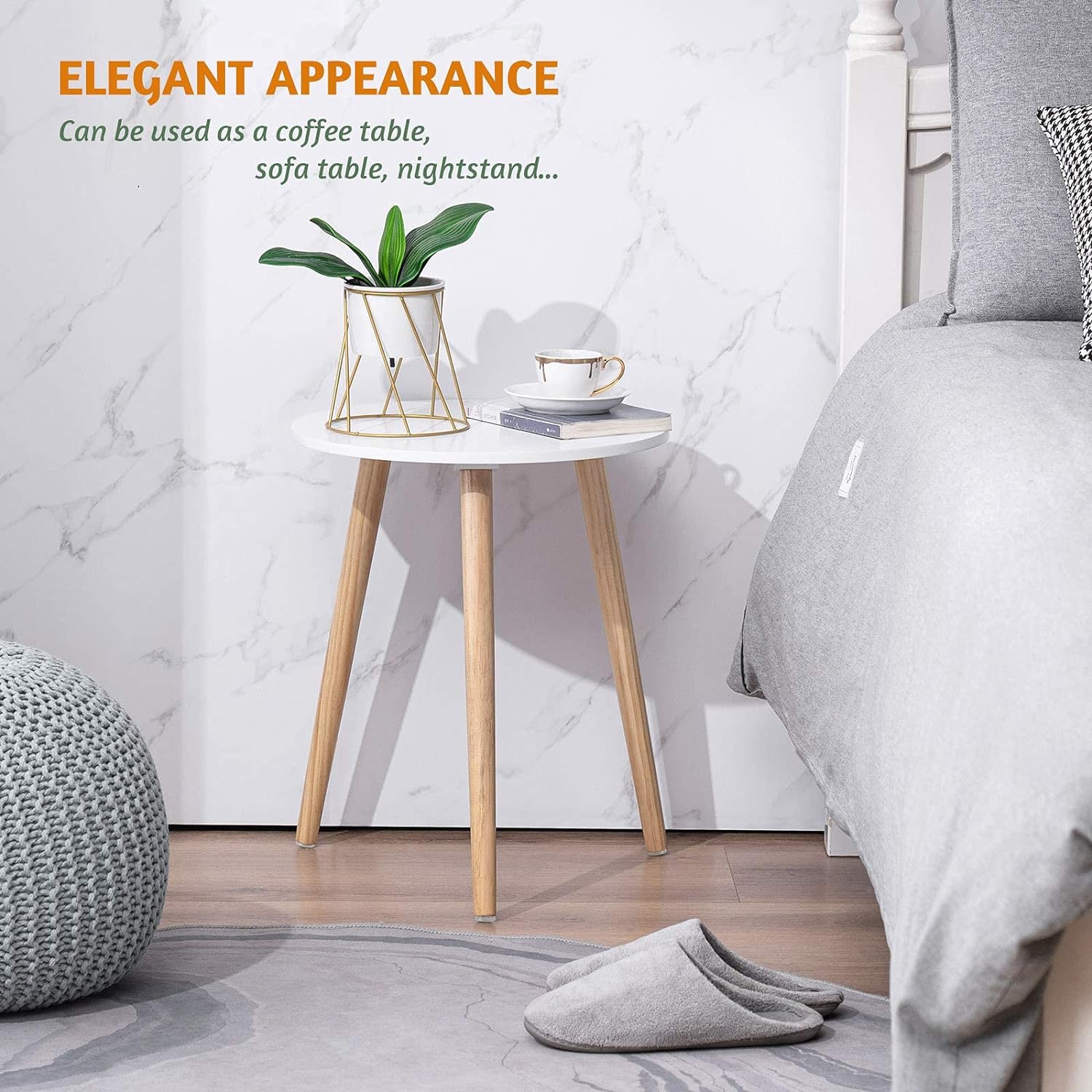 Small Round End Table Removable Mini Desk Wooden Coffee Side Table Living Room Furniture Sofa Bedside Round Table Bedroom Home