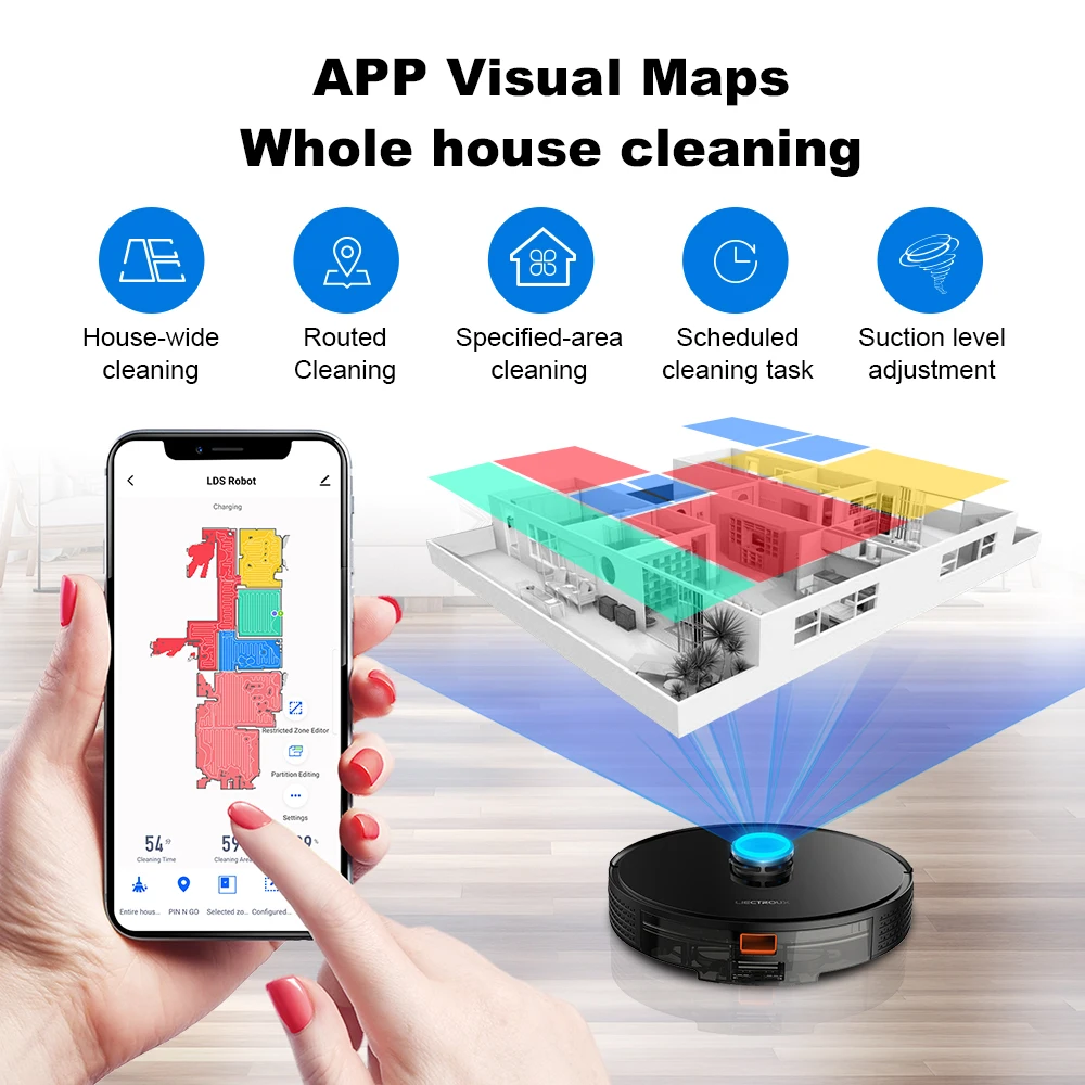 Liectroux X6 LDS Staubsaugerroboter, Laser Lidar Navigation, Nass- und Trockenkombination, 6500Pa Saugkraft, Multi-Floor Map, Y-Form Nasswischen, Turbo Boosting Teppichreinigung, APP No-Go Zone, Selektiver Bereich