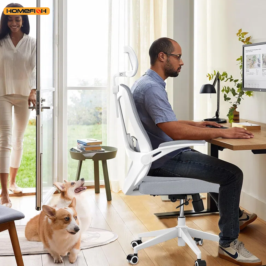 Computer Desk Chair 330.7lb Load Capacity 90 Degree Rotating Armrests Breathable  Chair with 5 Wheels for Home