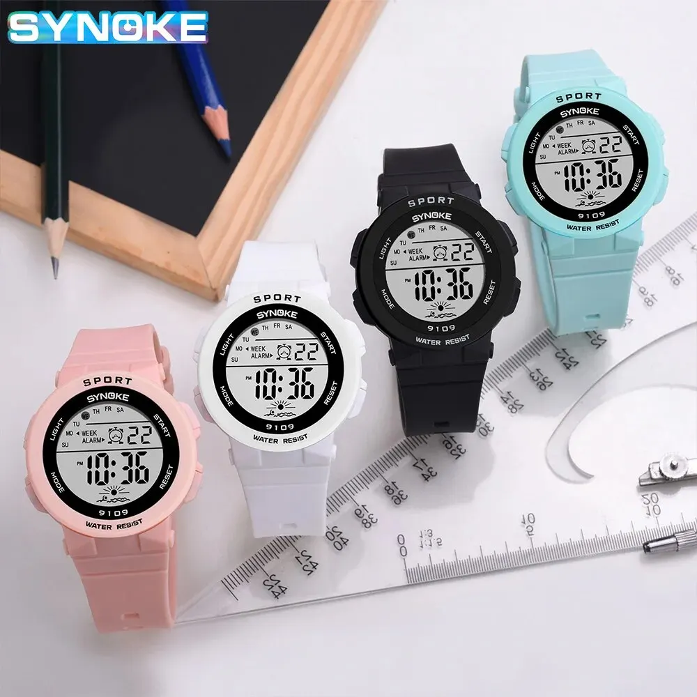 Synoke-キッズスポーツウォッチ、電子、カラフル、防水、50m、デジタル、男の子と女の子向け
