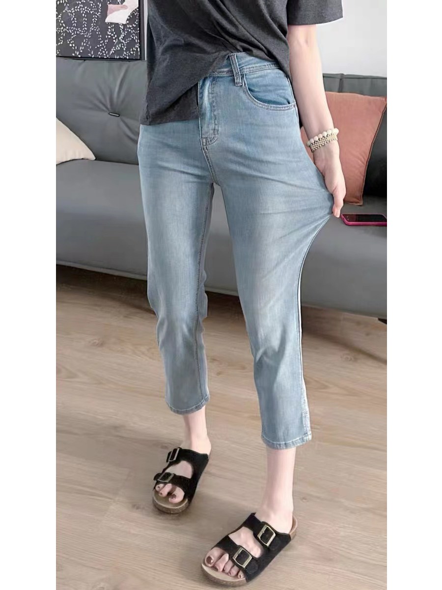 High Waist Slimming Straight Leg Jeans Women's Elastic Slit Casual Cotton Stretch Denim Spring Autumn plus Size Faion