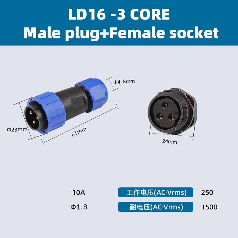 LD12/16/20/28 Lötfreier IP68-Luftfahrtstecker 2/3/4/5/6/7/9 Pin – Muttermontage-Buchse für Solar/Marine/Automobil/LED