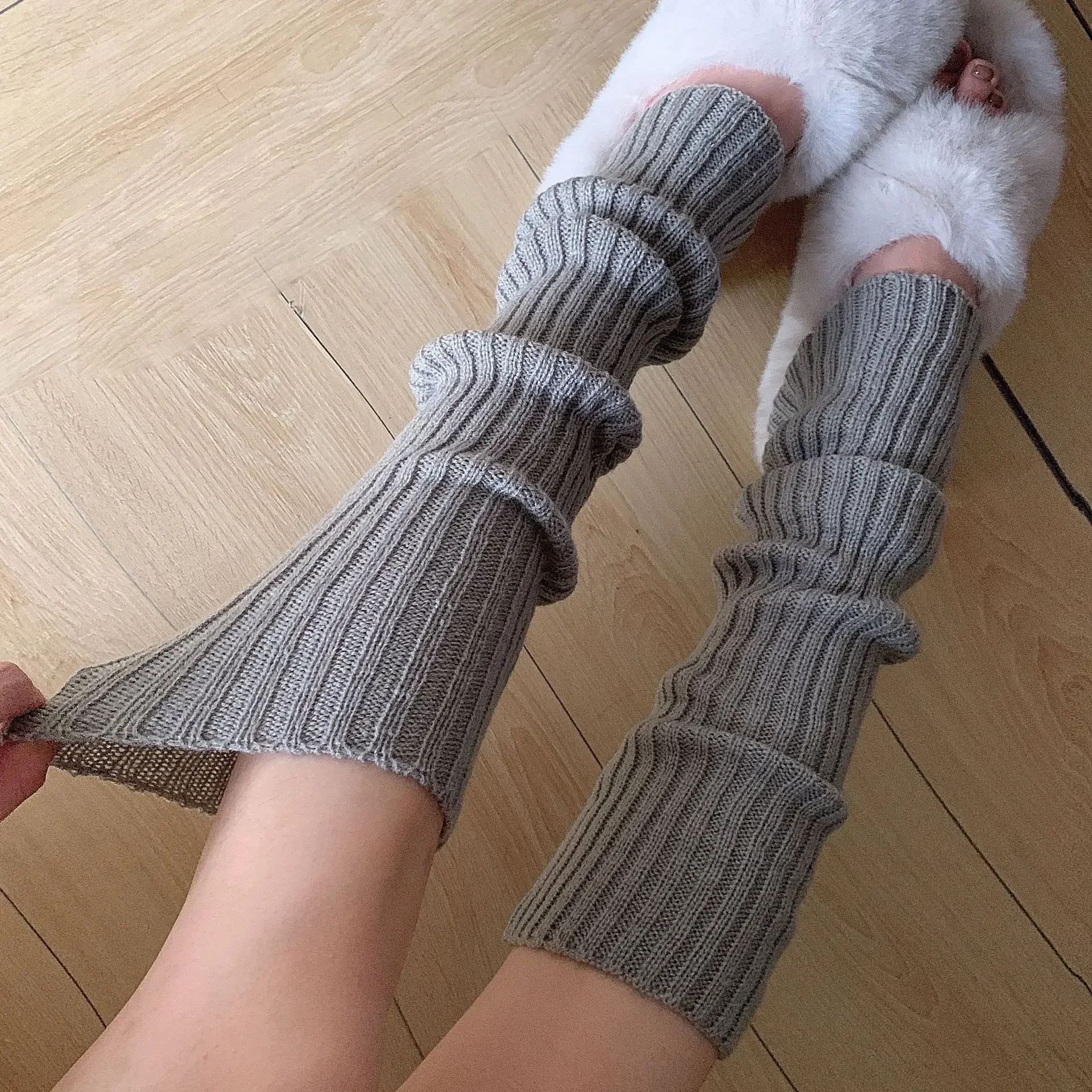 Calentadores de piernas de 42/52/72cm, calcetines Lolita Y2K, cubierta de pie cálida tejida, calentador blanco y negro para mujer, calcetín de ganchillo para otoño e invierno, puños para botas