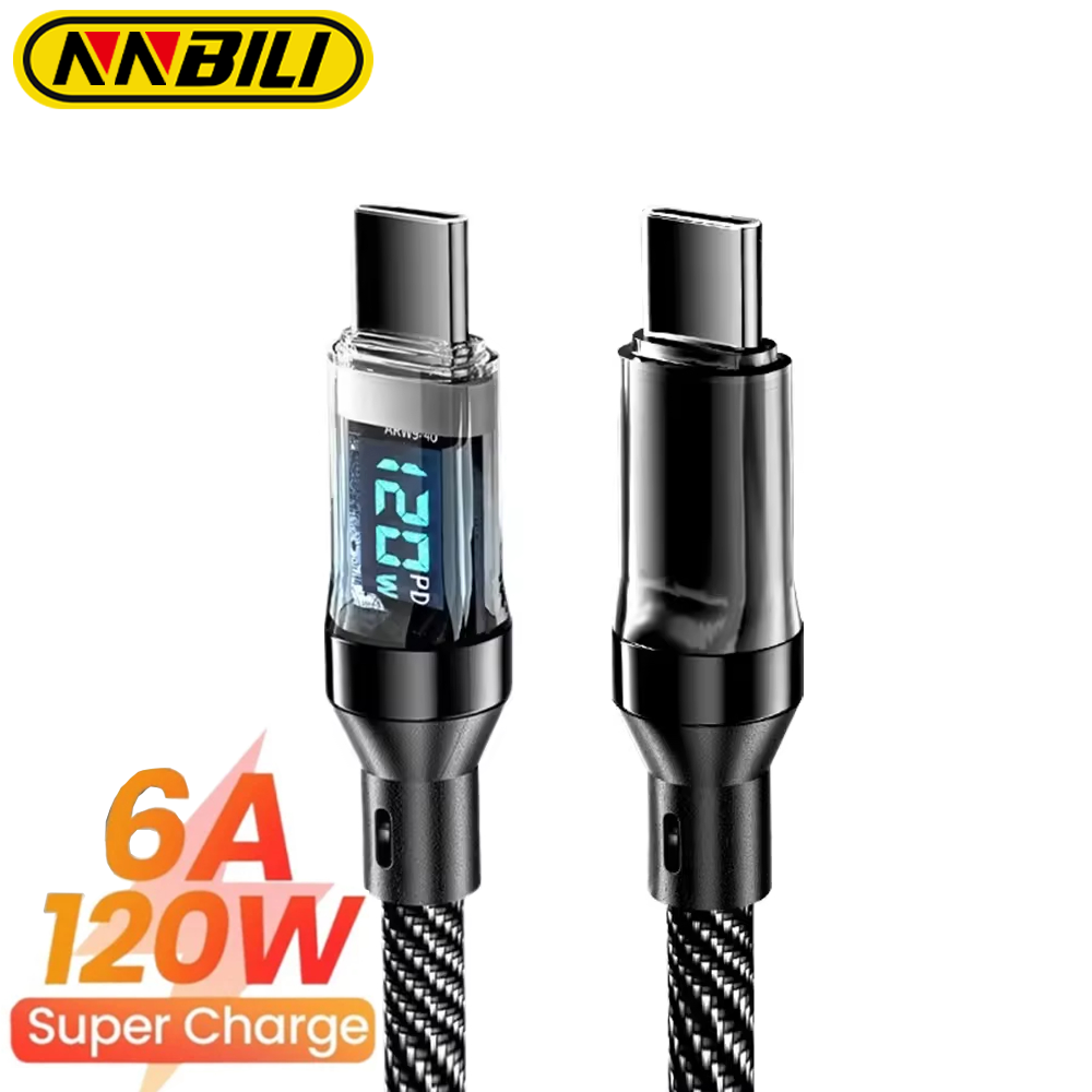NNBILI USB tipo C a USB C Cable 120W/6A PD Cable de carga rápida para Macbook Xiaomi Samsung tipo C Cable USBC 2M ﻿
