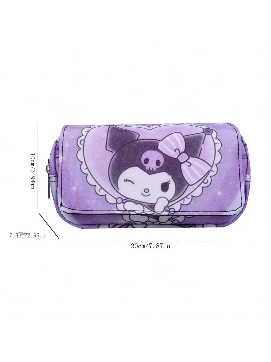 กระเป๋านักเรียนนักเรียน Kawaii Double-Layer กระเป๋าดินสอขนาดใหญ่ความจุกระเป๋าเป้สะพายหลังลําลองการ์ตูนพิมพ์ปากกากระเป๋า