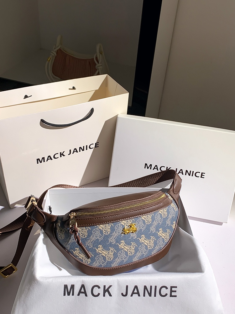 MackJanice 高級レザーキャリッジプリントクロスボディバッグ女性のための秋冬新スタイルチェストバッグダイヤモンド埋め込みスクエアバッグ
