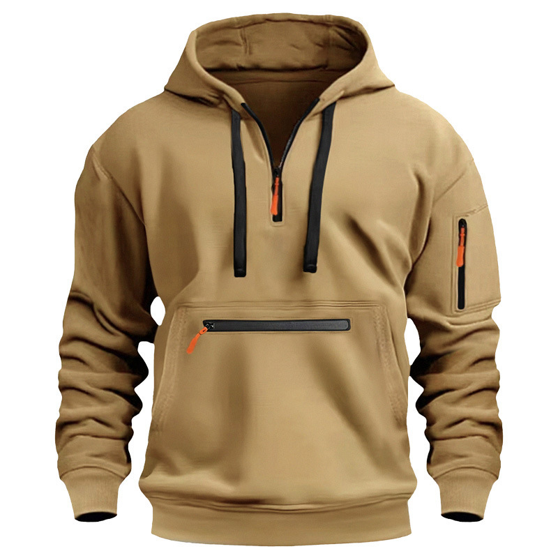 Sudadera con capucha deportiva informal para hombre, blusa holgada de manga larga de color sólido con bolsillo en el brazo a la moda para primavera y otoño