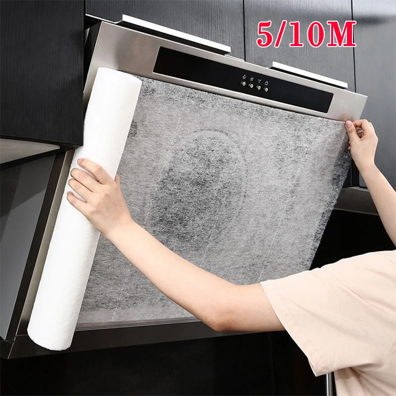 Campana desechable de 5/10M, papel de filtro de aceite, campana extractora no tejida, filtro de ventilador, campana de cocina, grasa, algodón antiaceite