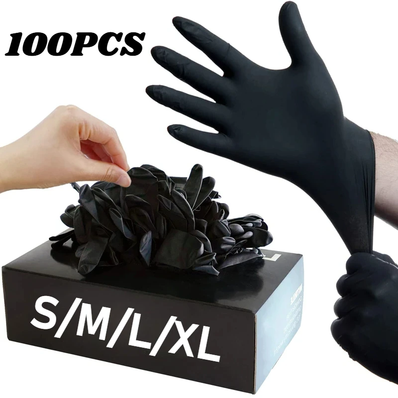 Guantes desechables de nitrilo negro para el trabajo, guantes de limpieza para el hogar sin látex, tatuajes mecánicos texturizados, tinte para el cabello, belleza, 10/20/50/100 Uds.