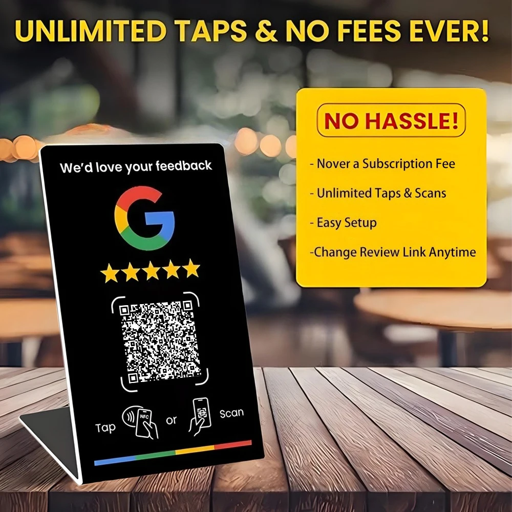 NFC215 Programmeerbaar voor Google Review Card NFC Station Table 13,56Mhz QR-code kan onafhankelijk worden ingesteld om staande kaart te koppelen