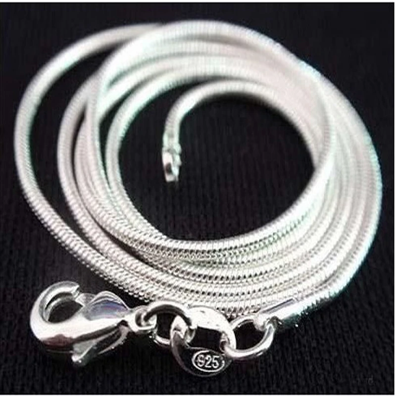 Collar de plata de ley 925 para mujer, joyería de plata de moda, cadena de serpiente, collar de 1mm, 16, 18, 20, 22 y 24"