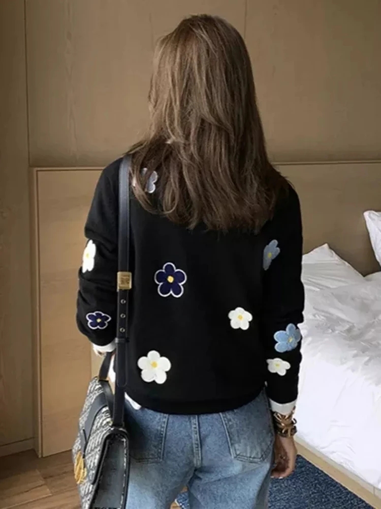 Koreanische floral stickerei pullover hohe qualität frauen elegant o hals gestrickte oberteile C-089